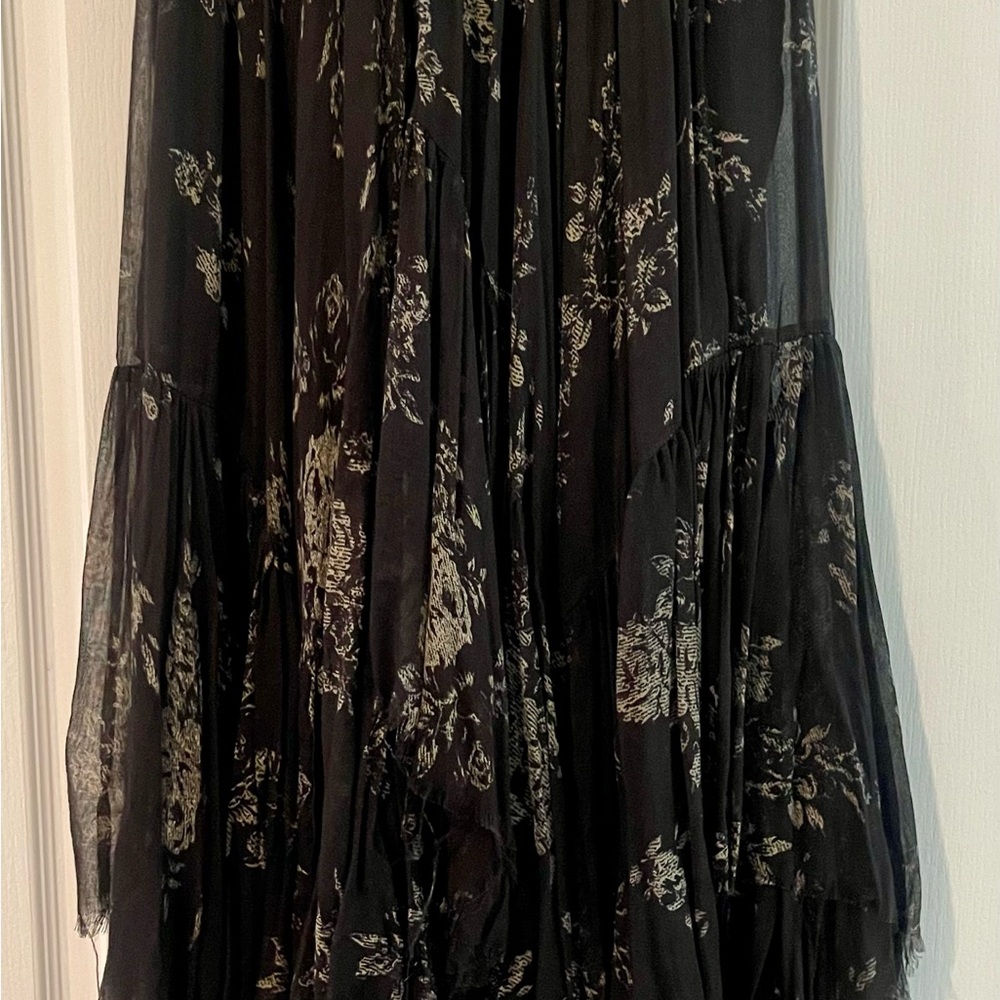 Free People Black and Cream Floral Maxi Skirt